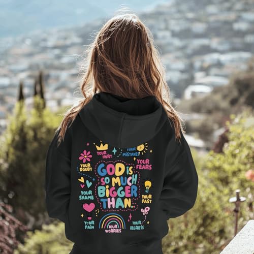 Christian Jesus God Hoodie for Girls - Bible Verse Sweatshirt - Black, 7-8 Years