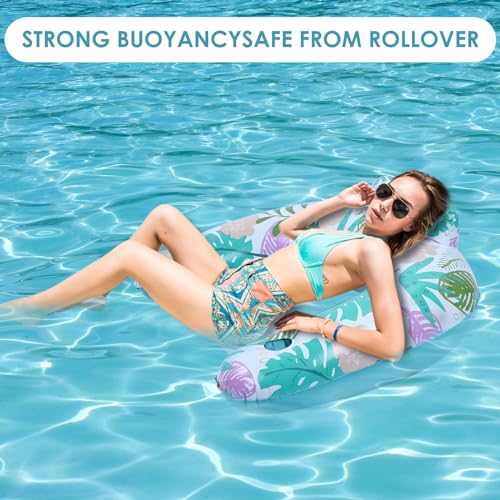 Inflatable Pool Float Chairs Pack of 2 with Cup Holders for Adults, Water Lounge & Hammock for Pool & Beach