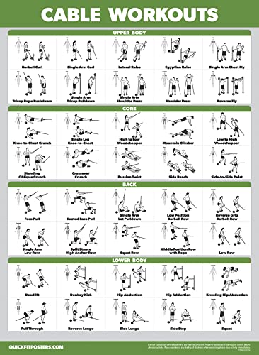 Cable Machine Workout Posters - Laminated 4 Pack (18" x 24")