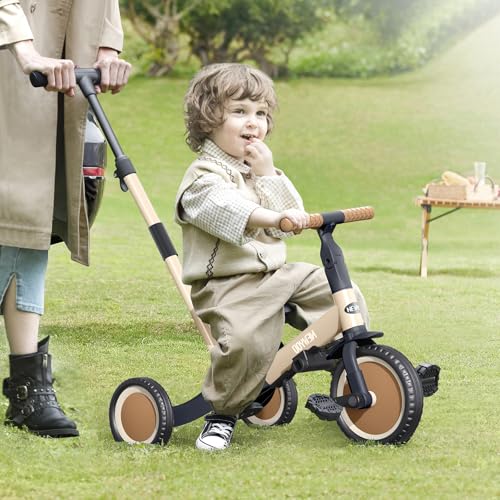 5-in-1 Tricycle for Toddlers 1-3 with Push Handle - Khaki