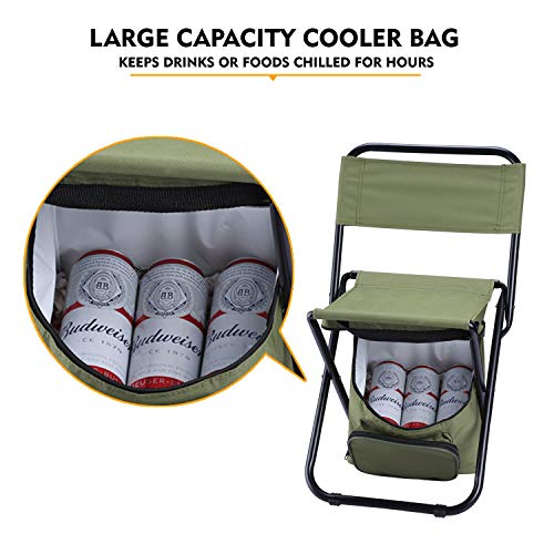 LEADALLWAY Green Fishing Chair with Cooler Bag, Foldable 12.6" Seat, 12.2" Depth