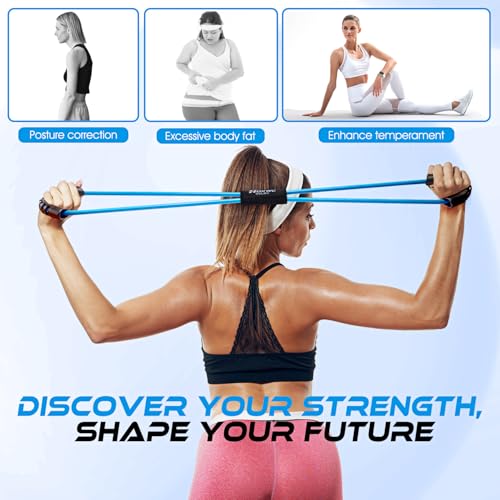 HOXWC Blue Figure 8 Resistance Bands Exercise Set for Strength Training & Physical Therapy