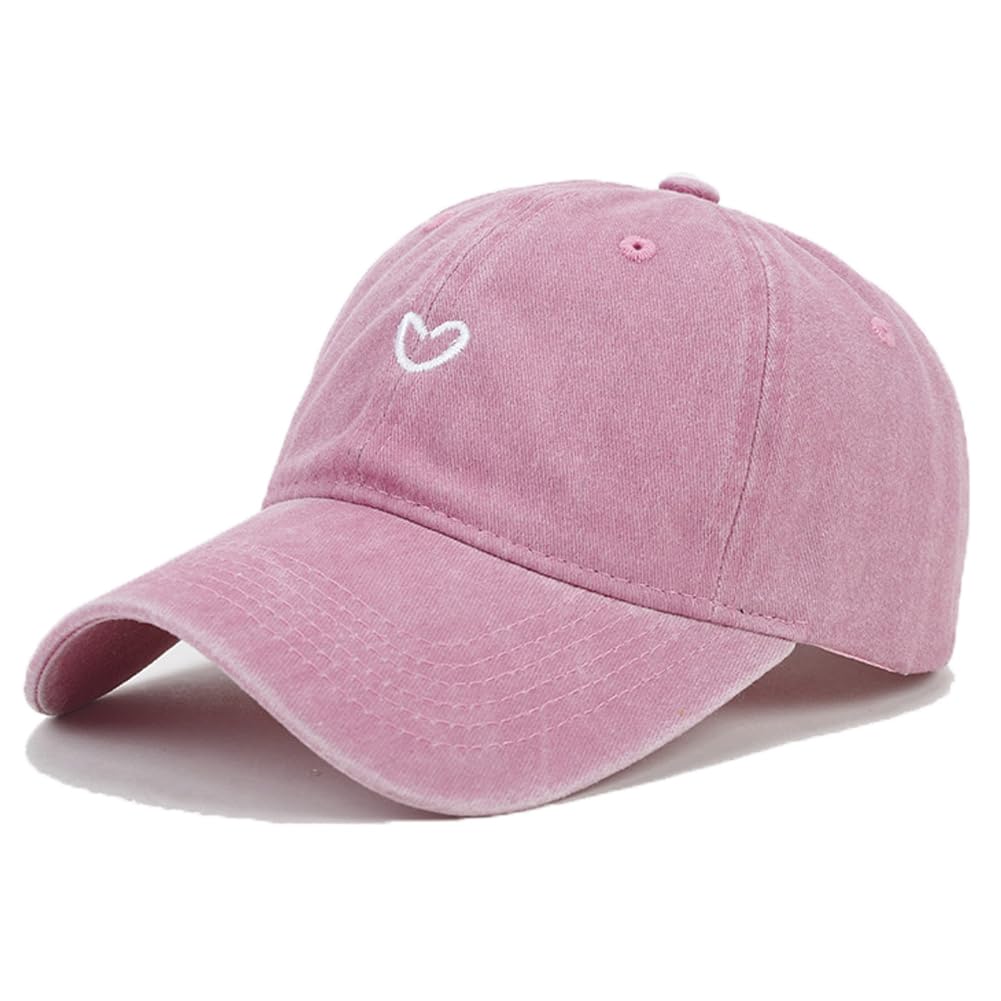 Agturber Cute Heart Hats for Women Vintage Washed Cotton Embroidered Baseball Cap Adjustable Low Profile Dad Hat Pink