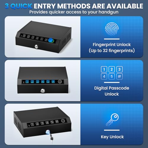 Biometric Gun Safe for 2-3 Handguns - Black Portable Lock Box