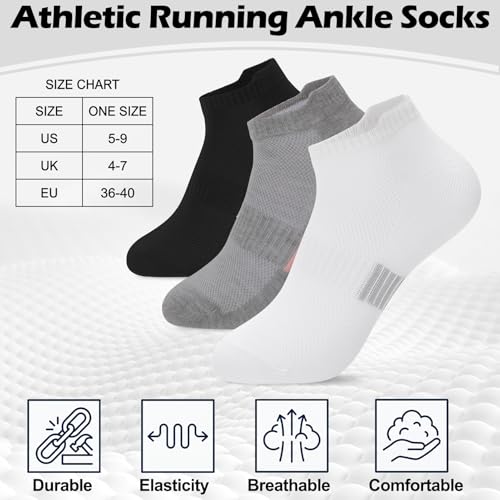 Womens Athletic Ankle Socks - Low Cut, 8 Pairs - Black & Gray
