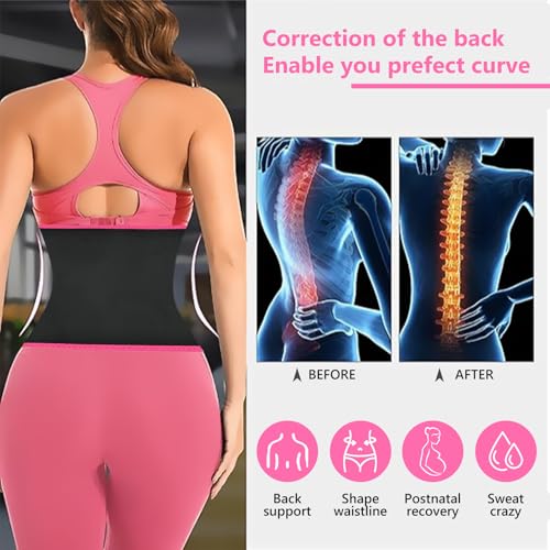 Waist Trainer for Women - Belly Sweat Band with Pocket - Medium Pink