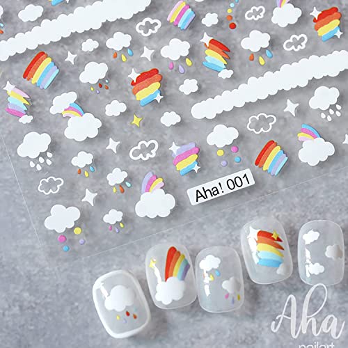 Rainbow Cloud Nail Art Stickers - 2 Sheets Self-Adhesive Decals
