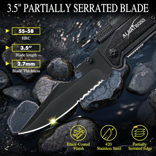 ALBATROSS 7-in-1 Folding Pocket Knife with Glass Breaker - Black Edition