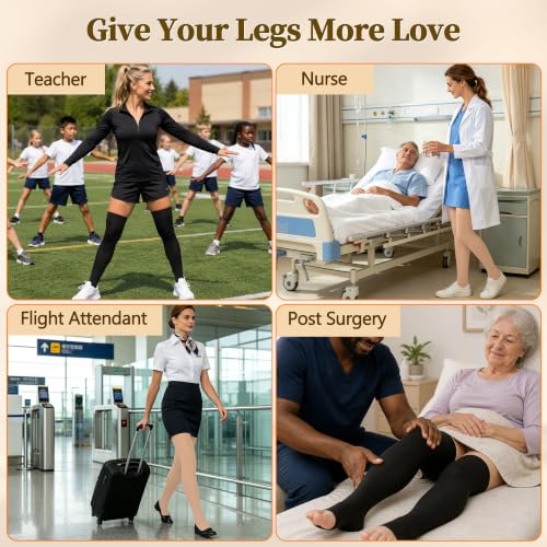Small Beige Myshear Medical Compression Stockings 20-30 mmHg Thigh High Support Socks