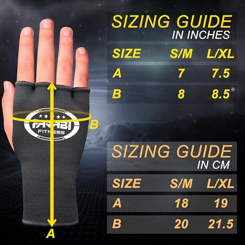 Boxing Hand Wraps - Half Finger Elasticated Inner Gloves - Small-Medium, Black