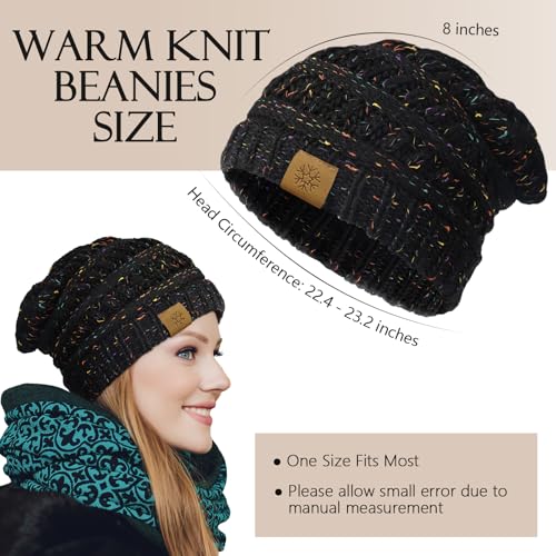 Beanie Hat and Touchscreen Gloves Set - Fleece Lined Black Confetti
