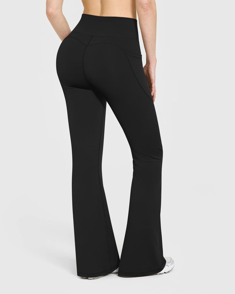 OQQ Yoga Pants Women High Waist Butt Lifting Casual Soft Leg Flared Bottoms with Pockets Black
