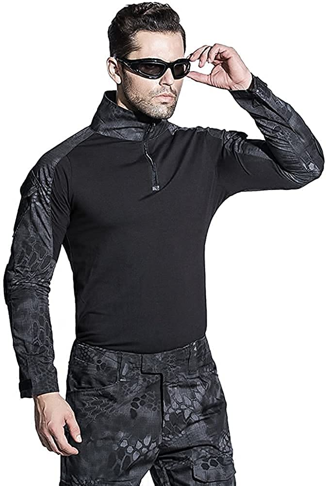 HARGLESMAN Men's Tactical Airsoft Long Sleeve Uniform Set Shirts Snug Fitting Top Shirt Practical Painting Ball Comfortable Breathable Soft Work Hiking Hunting Outdoor Suits Black Python XL