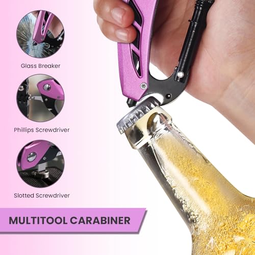 Pink FUNBRO 6-in-1 Multitool Carabiner with Bottle Opener & Screwdrivers (Variation: Pink)