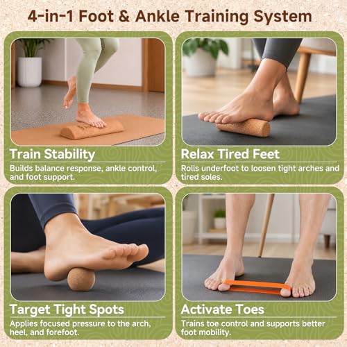 4-in-1 Cork Balance Board Kit for Foot & Ankle Strengthening