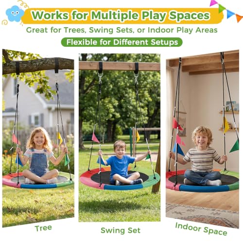 40 Inch Rainbow Saucer Tree Swing for Kids & Adults - Outdoor Fun