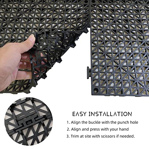 12 Pack Modular Interlocking Cushion 11.6" x 11.6" Rubber Mat Floor Tile Mats Drain Pool Patio Balcony Yard Pet Area Washer Pad(Black)