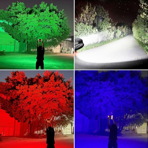 MVIOCS 2000 Lumen Rechargeable 4-Color LED Flashlight, Zoomable Aluminum Black