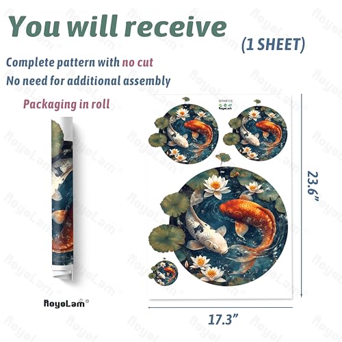 Yin Yang Koi Fish Wall Decals Removable Round Zen-Inspired Lotus Vinyl Stickers for Nursery Kids Bedroom and Playroom Decor Peel and Stick Chinese Style Wall Art