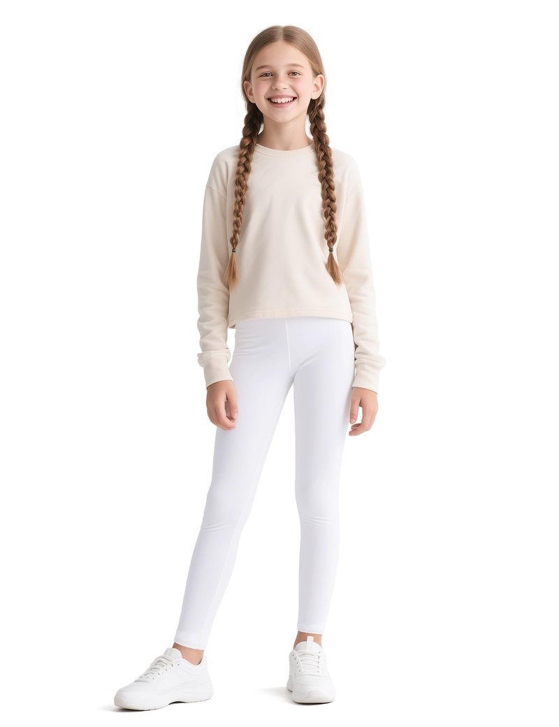 HASMES Girls Athletic Leggings High Waisted Comfort Soft Elastic Yoga Dance Running Pants with Pockets Activewear White
