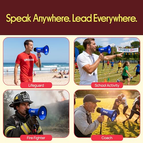 Pyle Rechargeable Blue Megaphone with Voice Recording, Siren & AUX Input - 30W, 1200-Yard Range
