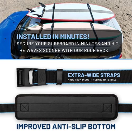 Surfboard Roof Rack - Soft Padded Car Rack for 6 Boards - Double