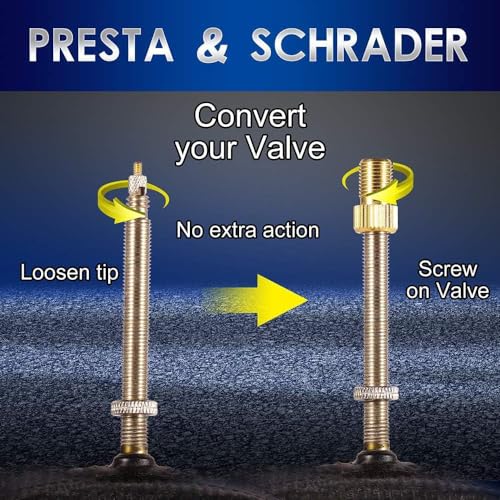 Brass Presta to Schrader Valve Adapter for Bike Tires - 4 Pack