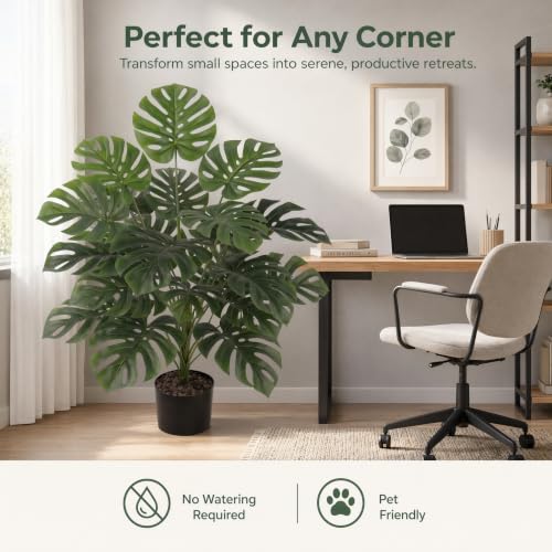 40-Inch Artificial Potted Monstera Tree - Lifelike Indoor Outdoor Floor Plant