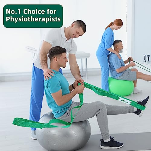 Yoga Stretching Strap with 10 Loops - Non-Elastic Green Strap