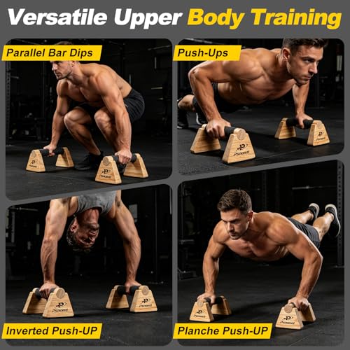 Wooden Push Up Bars - Non-Slip Parallettes for Strength Training