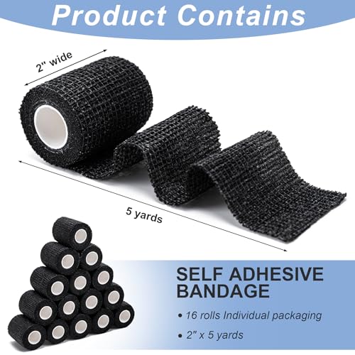 Self Adhesive Bandage Wraps - 16 Pack, 2" x 5 Yards, Multicolour