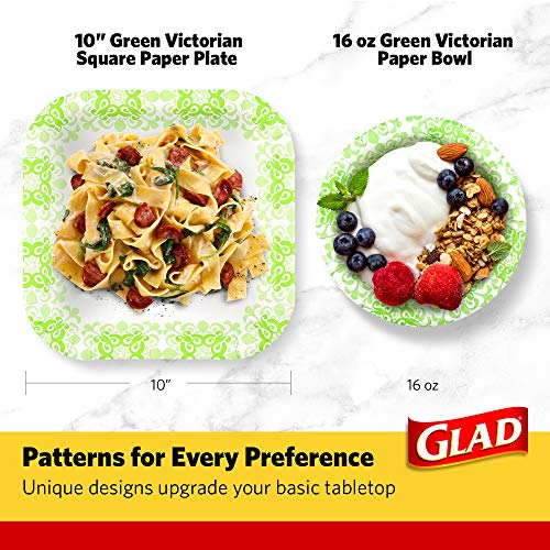 16 Oz Disposable Paper Bowls - Green Victorian, 15 Count