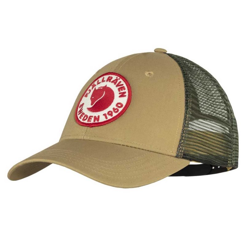 Fjällräven 1960 Logo Langtradarkeps Cap - Breathable Mesh, Adjustable Snapback, Trucker Style - Hiking, Travel, Buckwheat Brown, Small/Medium