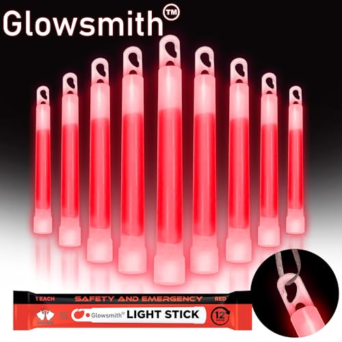 Glow Fever Emergency Military Grade Red Glow Sticks 10pcs, 6" Ultra Bright, 12-Hour Duration