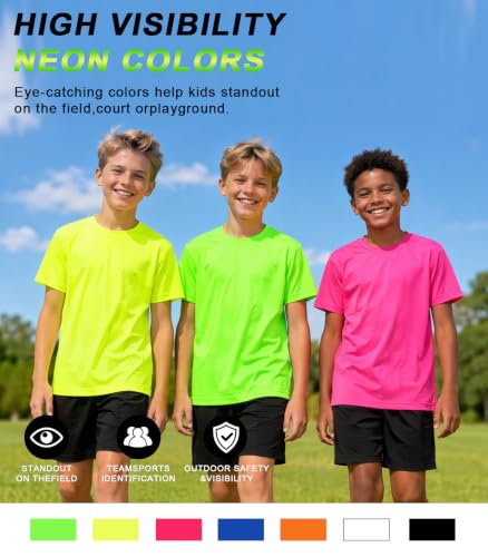 Boys Quick Dry Athletic Shirt - Lightweight Sports Tee, Neon Green, 11-12 Years
