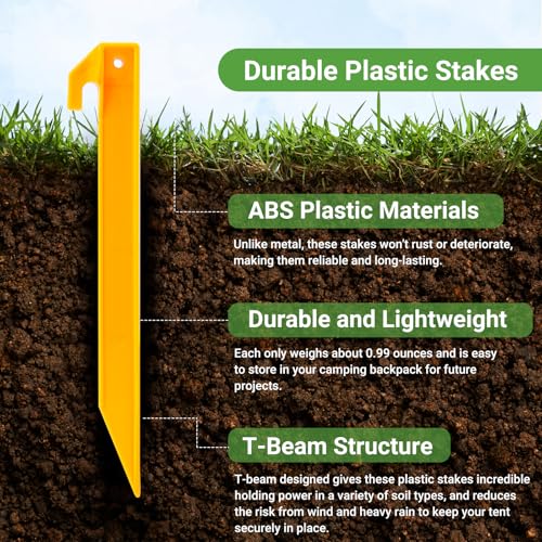 9 Inch Heavy Duty Plastic Tent Stakes - 10 Pack for Tents & Canopies