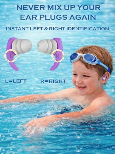 Kids Swimming Ear Plugs - 3 Pairs Waterproof Silicone - Pink, Purple, Orange