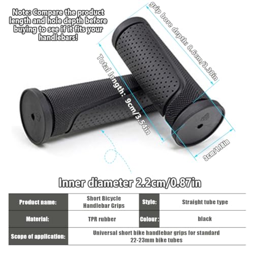 90mm Bike Handlebar Grips - Ergonomic Rubber for Comfort - Black