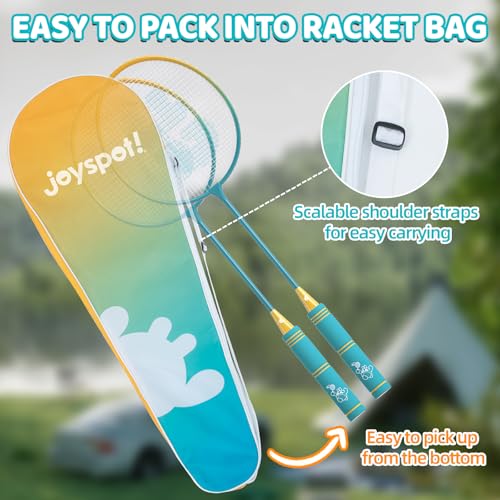 Badminton Racket Set - 4 Lightweight Rackets, 6 Shuttlecocks, Carrying Bag - Cyan