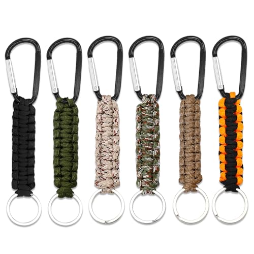 6 Pcs Paracord Keychains with Carabiner - Outdoor Lanyard Set