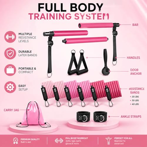 Adjustable Pilates Bar Kit with Resistance Bands for Home Workouts