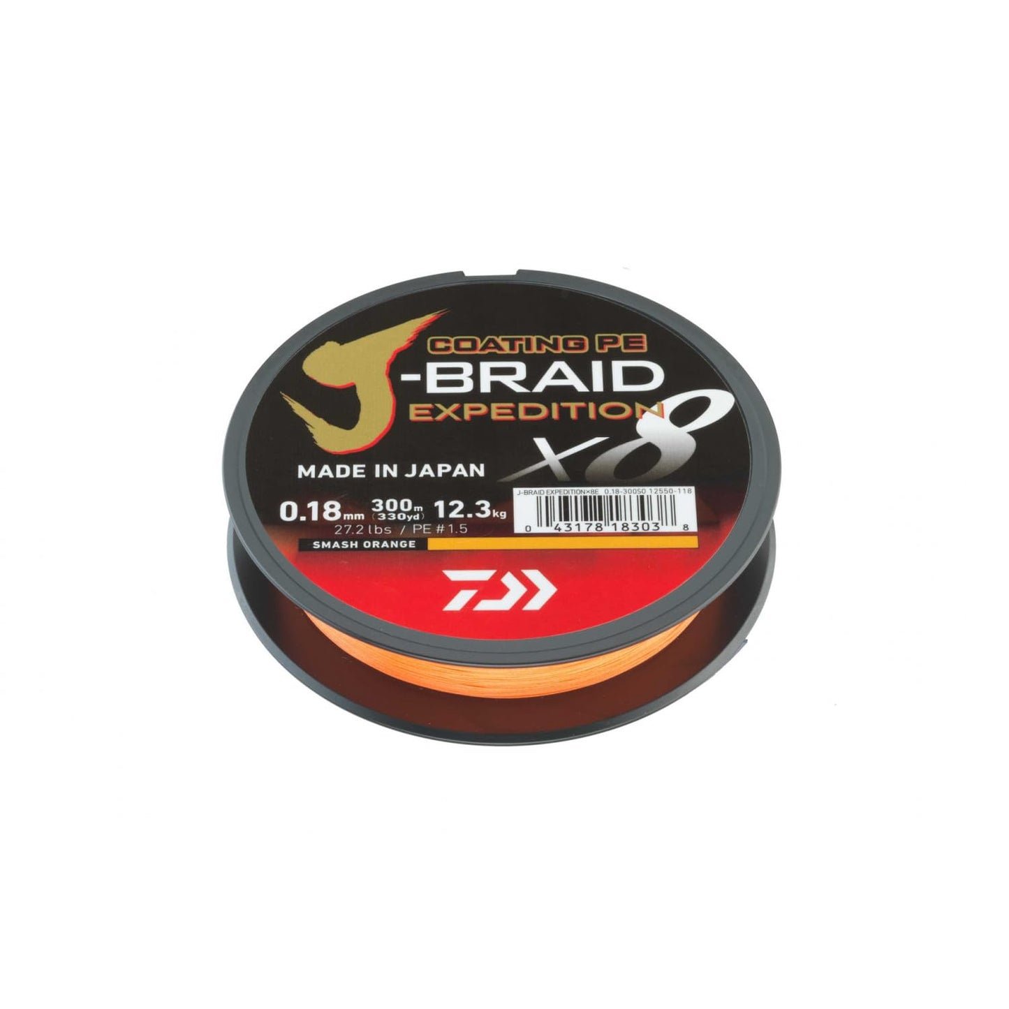 DAIWA J-Braid Expedition X8E, 0.20mm, 16.0kg/35.3lbs, 165yds, Smash Orange, Braided Fishing Line