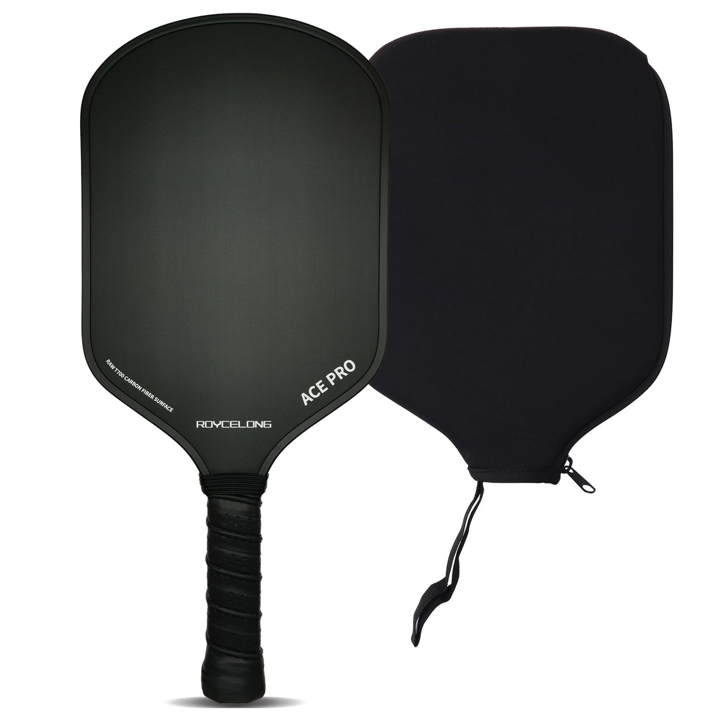 ROYCELONG Pickleball Paddles T700 Carbon Fiber Pickleball Rackets Lightweight Training Racquet Set for Beginners to Advanced Players USAPA Compliant Quiet 16mm Core Portable Bag (All Black, 1 Pack)