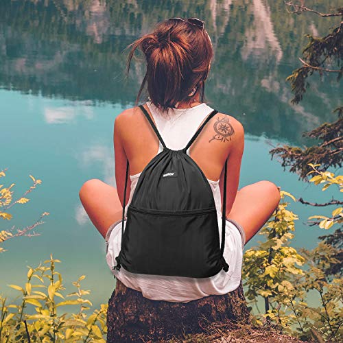 Lightweight Foldable Drawstring Backpack Gym Sackpack - Black