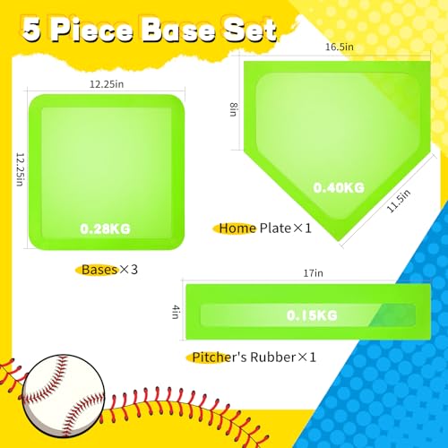 Glow in the Dark Baseball Bases Set - 3 Throw Down Bases + Homeplate & Pitching Rubber