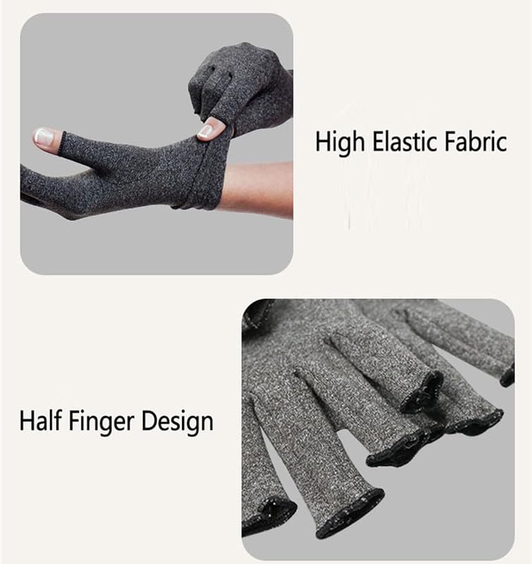 Compression Arthritis Gloves - Fingerless Design, Medium Gray
