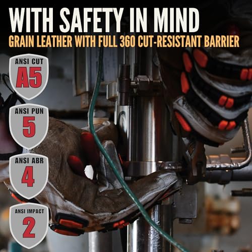 Cestus 3219, Goatskin Leather Impact Gloves, ANSI Cut A5, Heavy Duty Work Gloves for Construction Oilfield Demolition