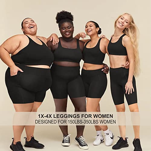 FULLSOFT Plus Size Biker Shorts for Women High Waist 4X Tummy Control with Pockets - 3X-Large White/Apricot