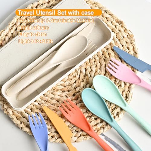 Reusable Utensils Set with Case - 4 Sets for Travel & Camping