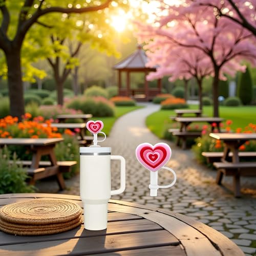 Heart Straw Cover for 10mm Tumbler Straws - Pink Silicone Dust-Proof Topper